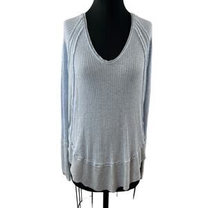 We The Free People Blue Catalina Top Thermal Waffle Knit Ruffled Hem Sz S Small